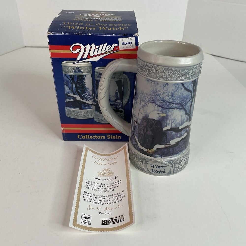 Vintage Miller 2000 Holiday Stein, Winter Watch, 15037, With Box And COA